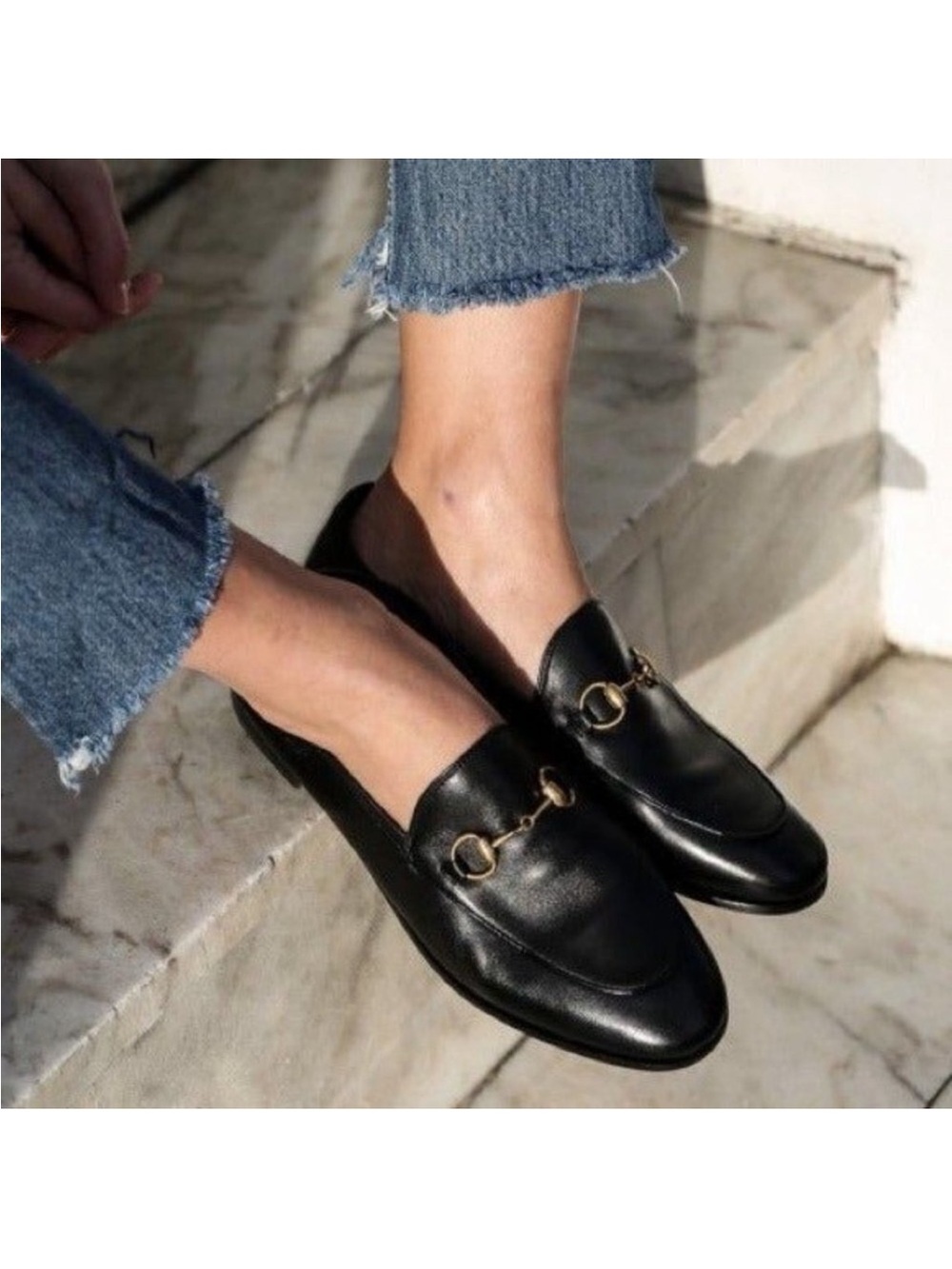 Gucci Black Leather Horsebit Loafers Gold Hardware Size 38